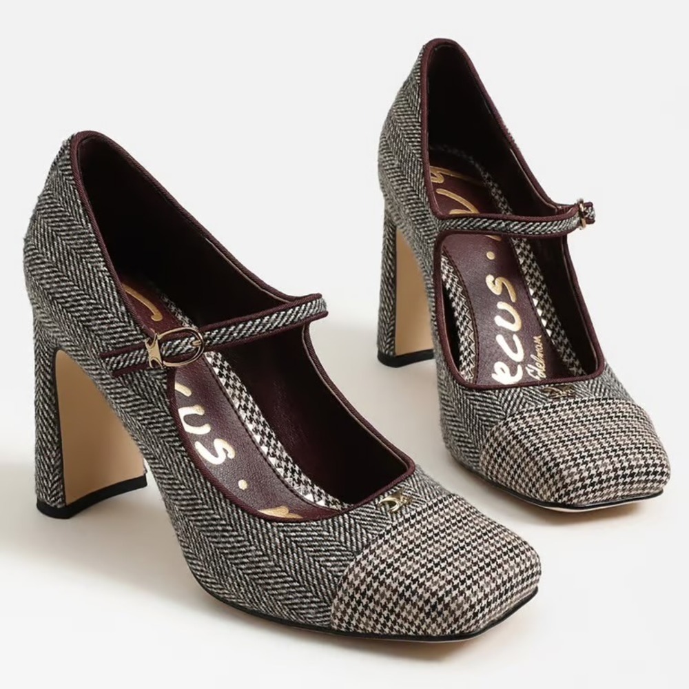 Circus NY Sam Edelman Mary Jane Heels Herringbone Houndstooth Square Toe 9.5